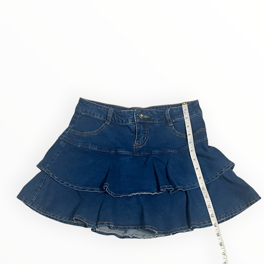 Y2K Denim Ruffle Skort Women's M Micro Mini Low Rise Tiered Skirt Schoolgirl - Picture 6 of 9